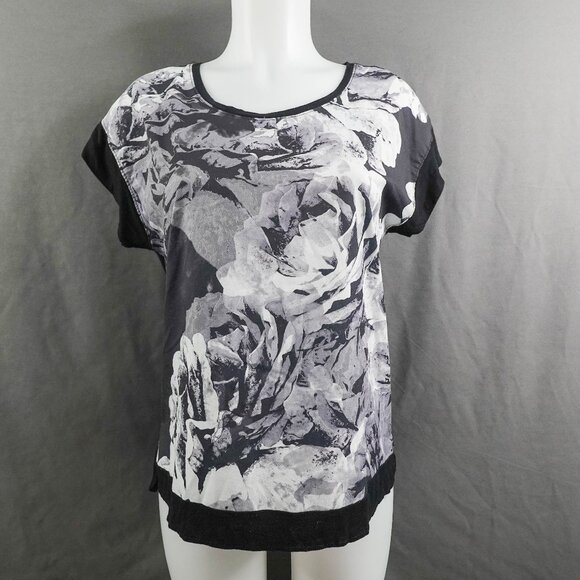 Womens Top XS Black Purple Floral Sheer Romantic Coquette Effortless Statement - Picture 1 of 12